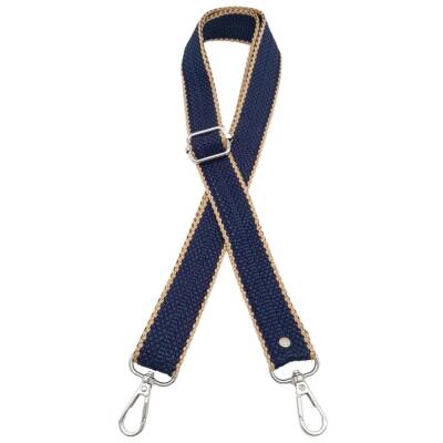 Angel Çanta Aksesuar 120x3 cm Polyester Kolon Çanta Sapı Lacivert Renk Bej Şeritli Gümüş Metalli - 2