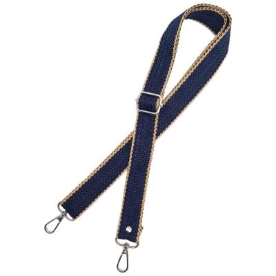 Angel Çanta Aksesuar 120x3 cm Polyester Kolon Çanta Sapı Lacivert Renk Bej Şeritli Gümüş Metalli - 3