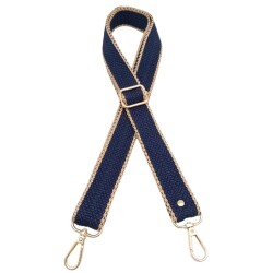 Angel Çanta Aksesuar 120x3 cm Polyester Kolon Çanta Sapı Lacivert Renk Bej Şeritli Light Gold Metalli - 2