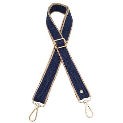 Angel Çanta Aksesuar 120x3 cm Polyester Kolon Çanta Sapı Lacivert Renk Bej Şeritli Light Gold Metalli - 2