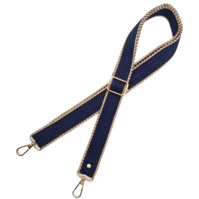 Angel Çanta Aksesuar 120x3 cm Polyester Kolon Çanta Sapı Lacivert Renk Bej Şeritli Light Gold Metalli - 3