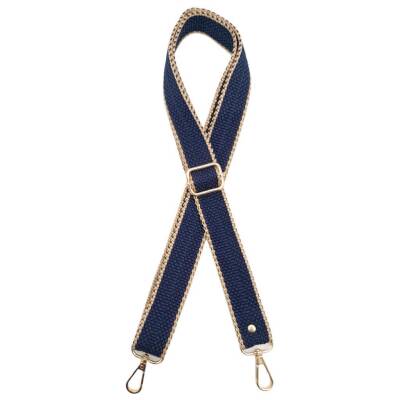 Angel Çanta Aksesuar 120x3 cm Polyester Kolon Çanta Sapı Lacivert Renk Bej Şeritli Light Gold Metalli - 1