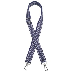 Angel Çanta Aksesuar 120x3 cm Polyester Kolon Çanta Sapı Lacivert Renk Beyaz Şeritli Gümüş Metalli - Angel Çanta Aksesuar