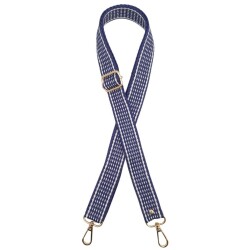 Angel Çanta Aksesuar 120x3 cm Polyester Kolon Çanta Sapı Lacivert Renk Beyaz Şeritli Light Gold Metalli - Angel Çanta Aksesuar