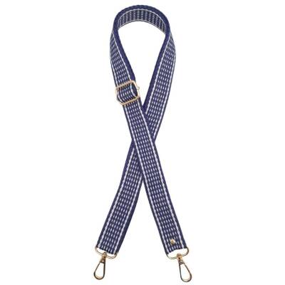Angel Çanta Aksesuar 120x3 cm Polyester Kolon Çanta Sapı Lacivert Renk Beyaz Şeritli Light Gold Metalli - 1