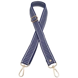 Angel Çanta Aksesuar 120x3 cm Polyester Kolon Çanta Sapı Lacivert Renk Beyaz Şeritli Light Gold Metalli - 2