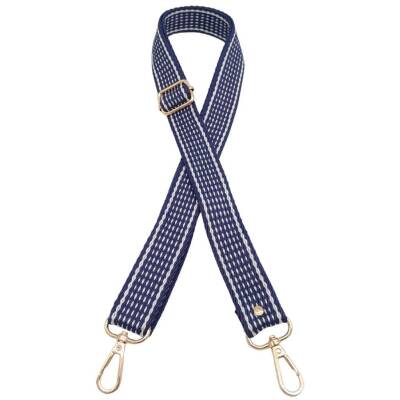 Angel Çanta Aksesuar 120x3 cm Polyester Kolon Çanta Sapı Lacivert Renk Beyaz Şeritli Light Gold Metalli - 2