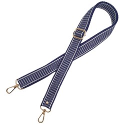 Angel Çanta Aksesuar 120x3 cm Polyester Kolon Çanta Sapı Lacivert Renk Beyaz Şeritli Light Gold Metalli - 3