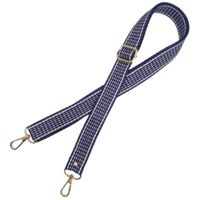 Angel Çanta Aksesuar 120x3 cm Polyester Kolon Çanta Sapı Lacivert Renk Beyaz Şeritli Light Gold Metalli - 3