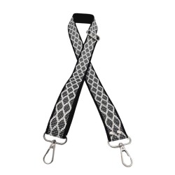 Angel Çanta Aksesuar 120x3 cm Polyester Kolon Çanta Sapı Siyah Beyaz Simli Gümüş Metalli - Angel Çanta Aksesuar