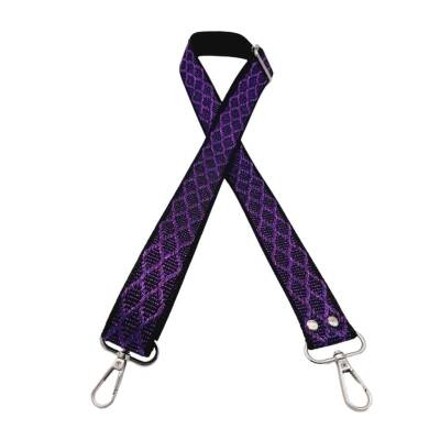 Angel Çanta Aksesuar 120x3 cm Polyester Kolon Çanta Sapı Siyah Mor Simli Gümüş Metalli - 1