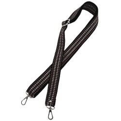 Angel Çanta Aksesuar 120x3 cm Polyester Kolon Çanta Sapı Siyah Renk Gümüş Şeritli Gümüş Metalli - 3