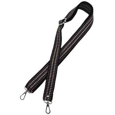 Angel Çanta Aksesuar 120x3 cm Polyester Kolon Çanta Sapı Siyah Renk Gümüş Şeritli Gümüş Metalli - 3