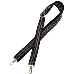 Angel Çanta Aksesuar 120x3 cm Polyester Kolon Çanta Sapı Siyah Renk Gümüş Şeritli Light Gold Metalli - 3