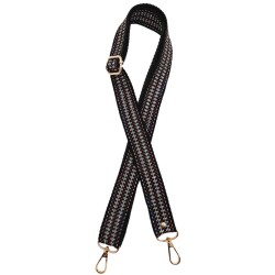 Angel Çanta Aksesuar 120x3 cm Polyester Kolon Çanta Sapı Siyah Renk Gümüş Şeritli Light Gold Metalli - Angel Çanta Aksesuar