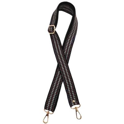 Angel Çanta Aksesuar 120x3 cm Polyester Kolon Çanta Sapı Siyah Renk Gümüş Şeritli Light Gold Metalli - 1