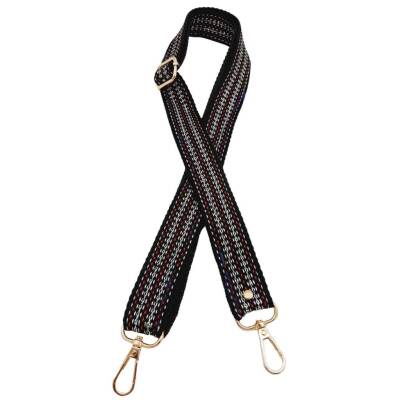 Angel Çanta Aksesuar 120x3 cm Polyester Kolon Çanta Sapı Siyah Renk Gümüş Şeritli Light Gold Metalli - 2