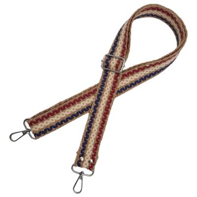 Angel Çanta Aksesuar 120x4 cm Jüt Kolon Çanta Sapı Zincir Desen Lacivert Bordo Krem Renk Gümüş Metalli - 3