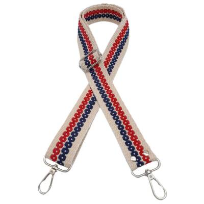 Angel Çanta Aksesuar 120x4 cm Jüt Kolon Çanta Sapı Zincir Desen Lacivert Kırmızı Renk Gümüş Metalli - 2