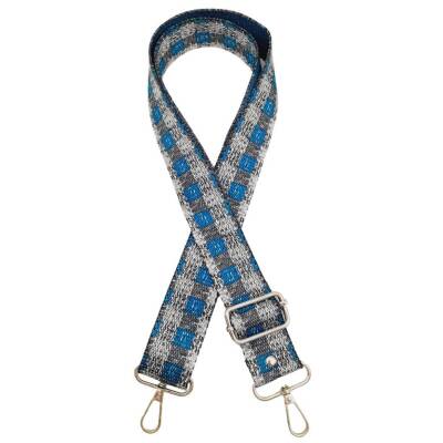 Angel Çanta Aksesuar 120x4 cm Polyester Kolon Çanta Sapı Gri Turkuaz Renk Gümüş Metalli - 1