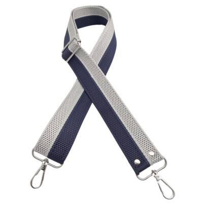 Angel Çanta Aksesuar 120x4 cm Polyester Kolon Çanta Sapı Lacivert Gri Renk Gümüş Metalli - 2