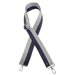 Angel Çanta Aksesuar 120x4 cm Polyester Kolon Çanta Sapı Lacivert Gri Renk Gümüş Metalli - Angel Çanta Aksesuar