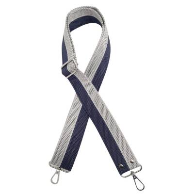 Angel Çanta Aksesuar 120x4 cm Polyester Kolon Çanta Sapı Lacivert Gri Renk Gümüş Metalli - 1