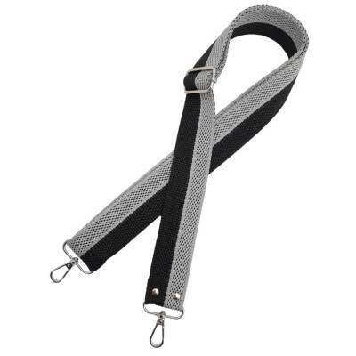 Angel Çanta Aksesuar 120x4 cm Polyester Kolon Çanta Sapı Siyah Gri Renk Gümüş Metalli - 3