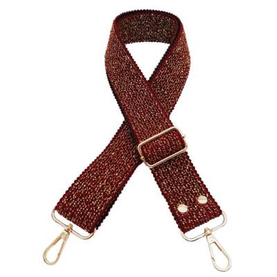 Angel Çanta Aksesuar 120x4 cm Simli Örme Kolon Çanta Sapı Bordo Renk Light Gold Metalli - 2