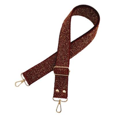 Angel Çanta Aksesuar 120x4 cm Simli Örme Kolon Çanta Sapı Bordo Renk Light Gold Metalli - 3