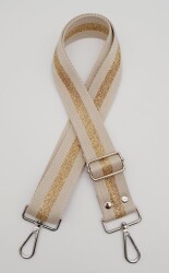 Angel Çanta Aksesuar Polyester Kolon 120X4 Cm Bej Renk Simli Gümüş Metalli - Angel Çanta Aksesuar