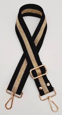 Angel Çanta Aksesuar Polyester Kolon 120X4 Cm Siyah Renk Simli Light Gold Metalli - 1