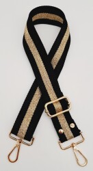 Angel Çanta Aksesuar Polyester Kolon 120X4 Cm Siyah Renk Simli Light Gold Metalli - Angel Çanta Aksesuar
