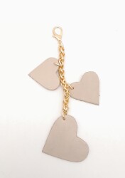 Angel Çanta Aksesuar Bej Gerçek Deri Kalpli Süs Püskül Light Gold Zincirli - Angel Çanta Aksesuar