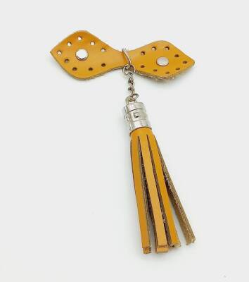 Angel Çanta Aksesuar Gerçek Deri Hardal Cluch Püskül Gümüş Metalli - 1