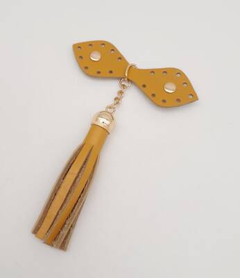 Angel Çanta Aksesuar Gerçek Deri Hardal Cluch Püskül Light Gold Metalli - 2