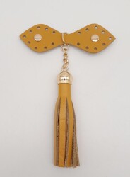 Angel Çanta Aksesuar Gerçek Deri Hardal Cluch Püskül Light Gold Metalli - Angel Çanta Aksesuar