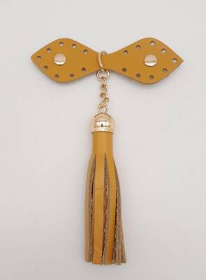 Angel Çanta Aksesuar Gerçek Deri Hardal Cluch Püskül Light Gold Metalli - 1