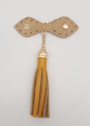 Angel Çanta Aksesuar Gerçek Deri Hardal Cluch Püskül Light Gold Metalli - 3