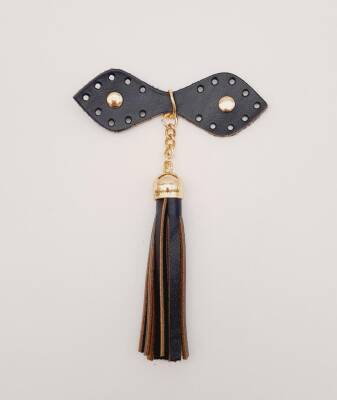 Angel Çanta Aksesuar Gerçek Deri Lacivert Cluch Püskül Light Gold Metalli - 1