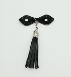 Angel Çanta Aksesuar Gerçek Deri Siyah Cluch Püskül Gümüş Metalli - Angel Çanta Aksesuar