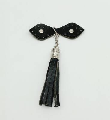 Angel Çanta Aksesuar Gerçek Deri Siyah Cluch Püskül Gümüş Metalli - 1