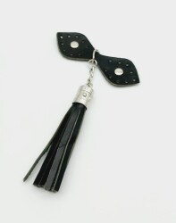 Angel Çanta Aksesuar Gerçek Deri Siyah Cluch Püskül Gümüş Metalli - 2