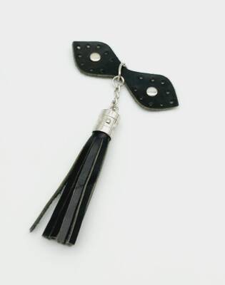 Angel Çanta Aksesuar Gerçek Deri Siyah Cluch Püskül Gümüş Metalli - 2