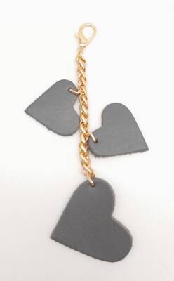 Angel Çanta Aksesuar Gri Gerçek Deri Kalpli Süs Püskül Light Gold Zincirli - 1