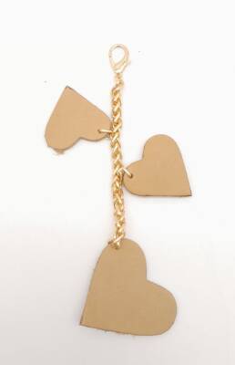 Angel Çanta Aksesuar Ham Doğal Gerçek Deri Kalpli Süs Püskül Light Gold Zincirli - 1