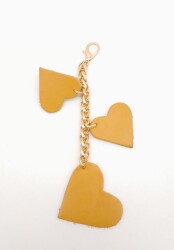 Angel Çanta Aksesuar Hardal Gerçek Deri Kalpli Süs Püskül Light Gold Zincirli - Angel Çanta Aksesuar