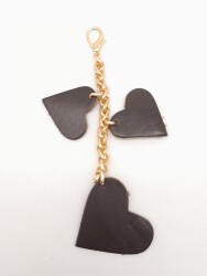 Angel Çanta Aksesuar Kahverengi Gerçek Deri Kalpli Süs Püskül Light Gold Zincirli - Angel Çanta Aksesuar