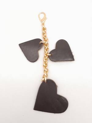 Angel Çanta Aksesuar Kahverengi Gerçek Deri Kalpli Süs Püskül Light Gold Zincirli - 1