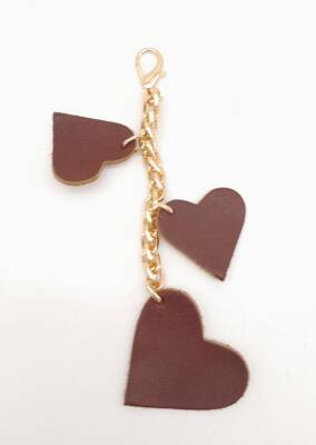 Angel Çanta Aksesuar Kızıl Kahve Gerçek Deri Kalpli Süs Püskül Light Gold Zincirli - 1